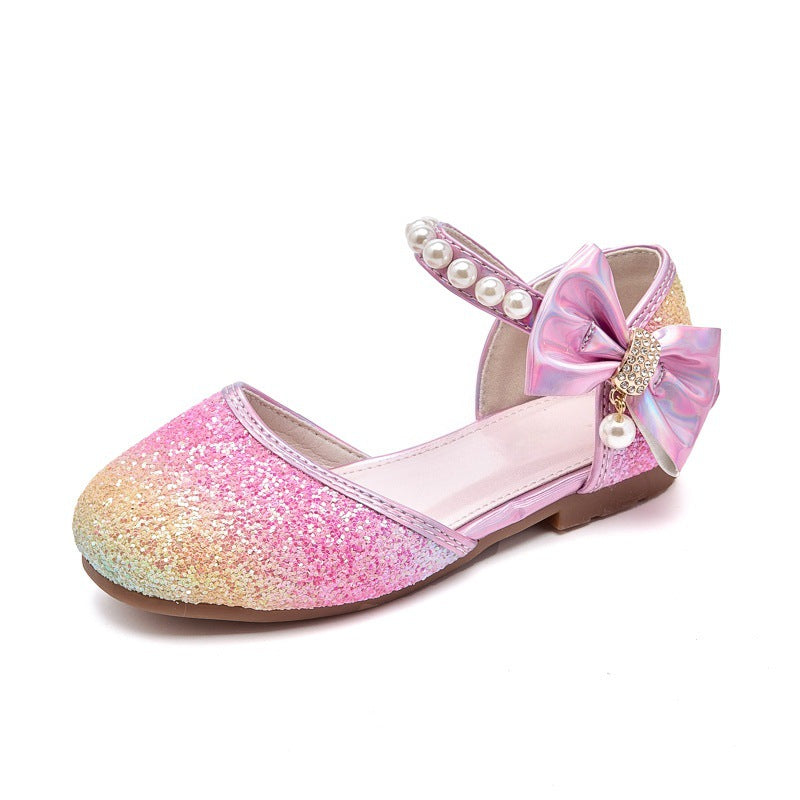 Girls Glittering Ballerinas with Pearls and Bow Accent Mune Fashion