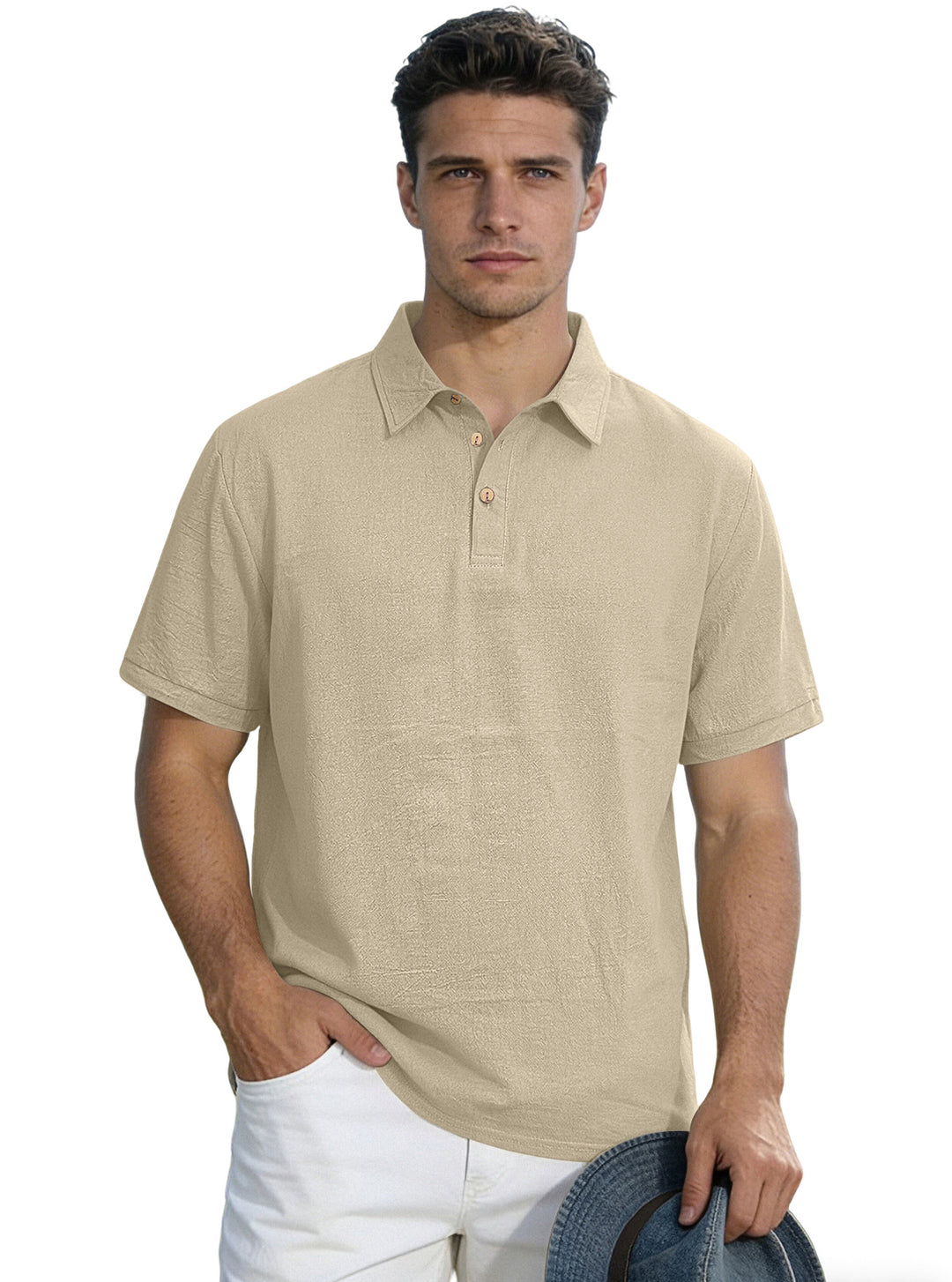 Men's short-sleeve polo with shirt collar, short button placket and structured cotton blend Mune Fashion