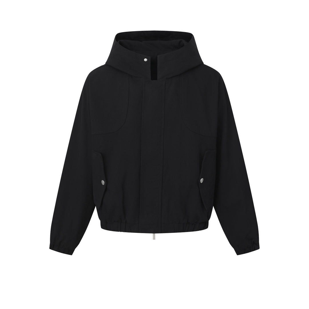 Women's short cut hooded jacket with drawstring hem and patch pockets Mune Fashion