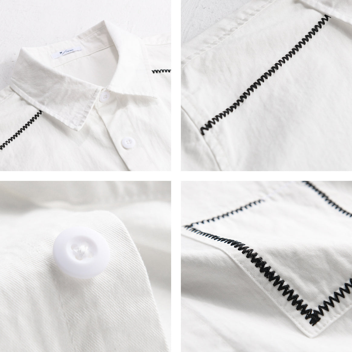 Men's cotton shirt with decorative zigzag seams and chest pocket Mune Fashion