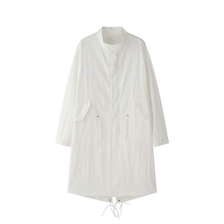 Women's Lightweight Oversized Coat with Stand Collar, Concealed Zipper, and Drawstring Hood