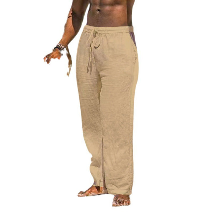 Men's relaxed linen trousers with elastic drawstring, straight leg and side pockets Mune Fashion