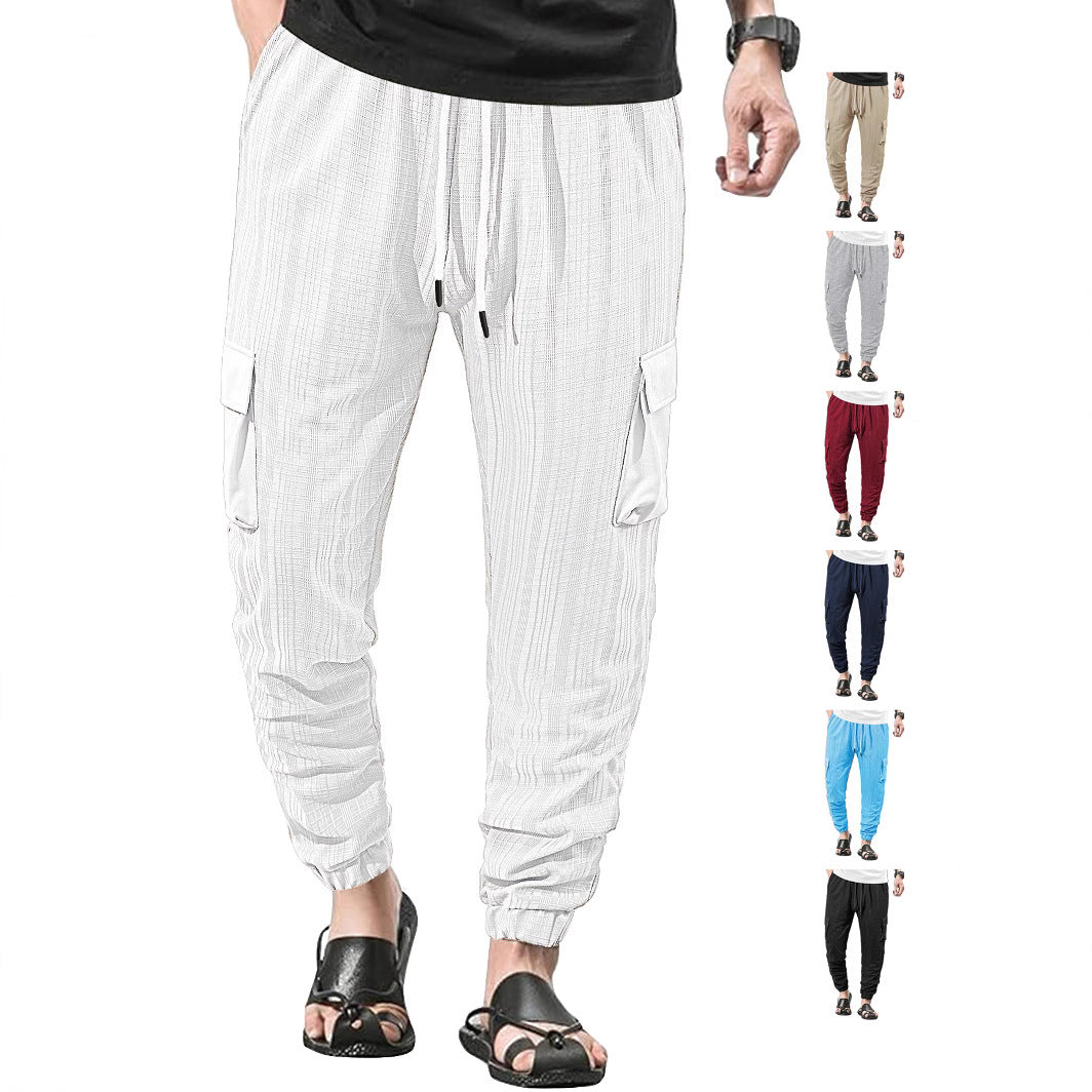 Men's Glencheck Cargo Jogging Pants with Drawstring Waistband and Elastic Ankle Closures Mune Fashion
