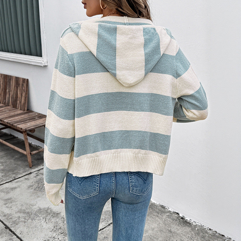 Women Striped zip-up Hoodie Mune Fashion