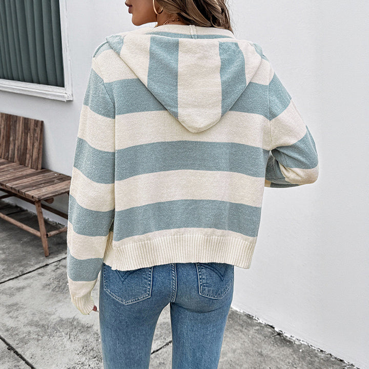 Women Striped zip-up Hoodie Mune Fashion