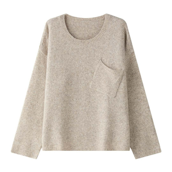Women's cozy relaxed pullover with diagonally placed pocket Mune Fashion
