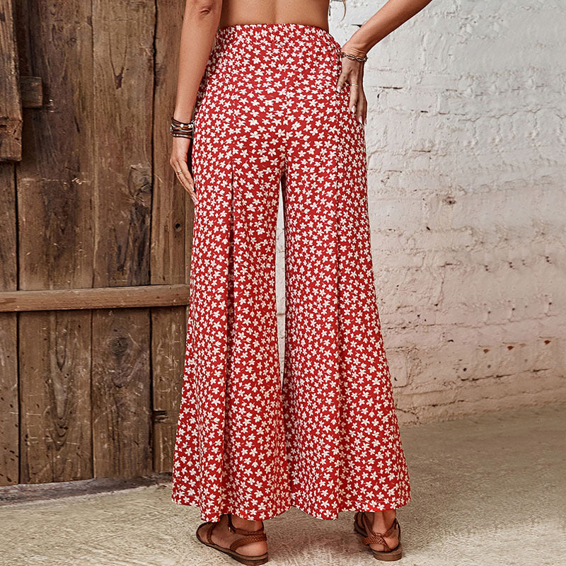 Women's Wide Palazzo Pants with Floral Pattern Mune Fashion