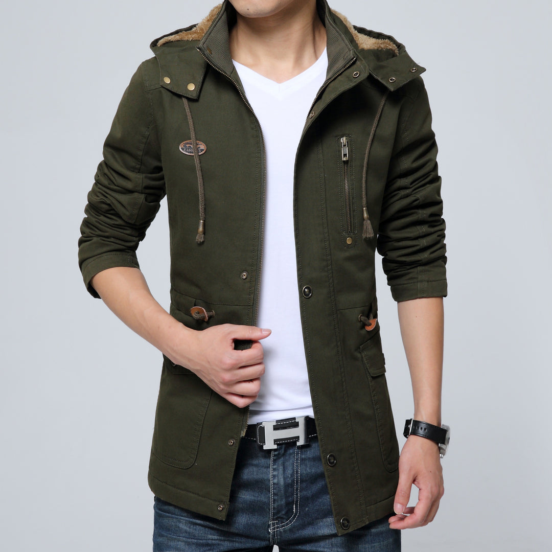 Men's canvas field jacket with warming teddy hood and zippered chest pocket Mune Fashion