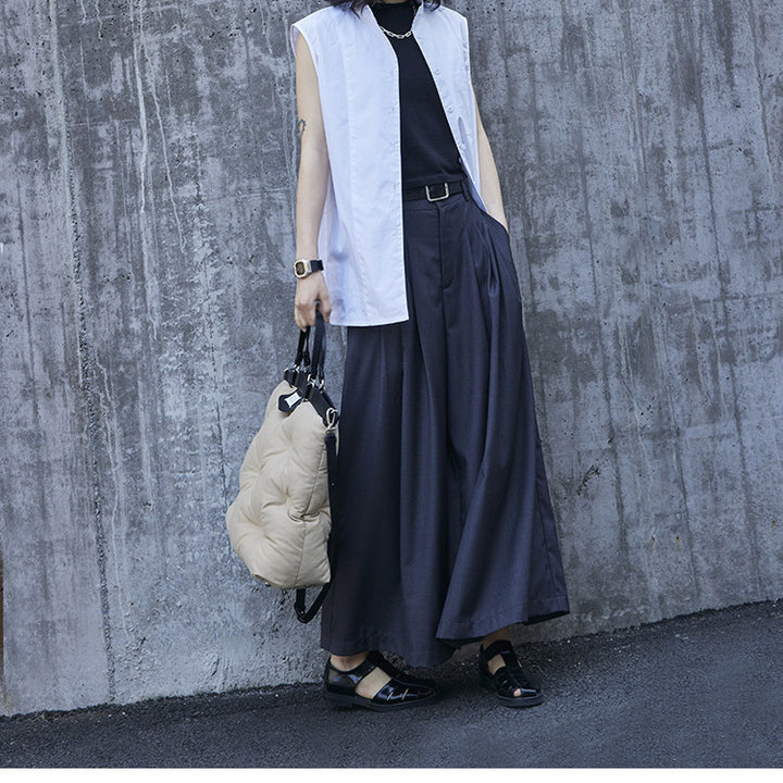 Women's wide pleated culotte pants with high waist, pleats & side pockets Mune Fashion