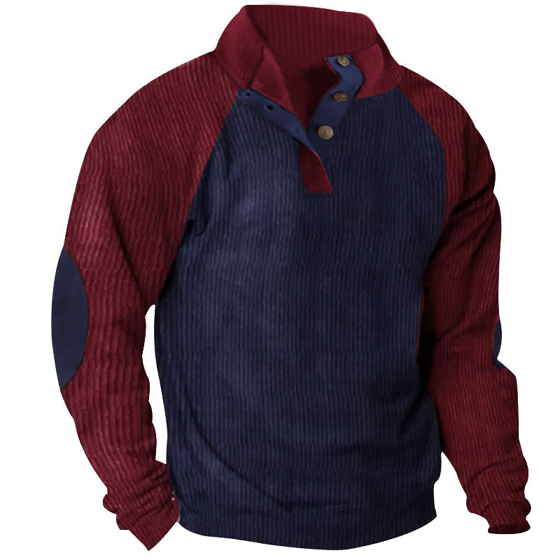 Men's structured Henley sweatshirt with stand-up collar, raglan sleeves, and elbow patches Mune Fashion