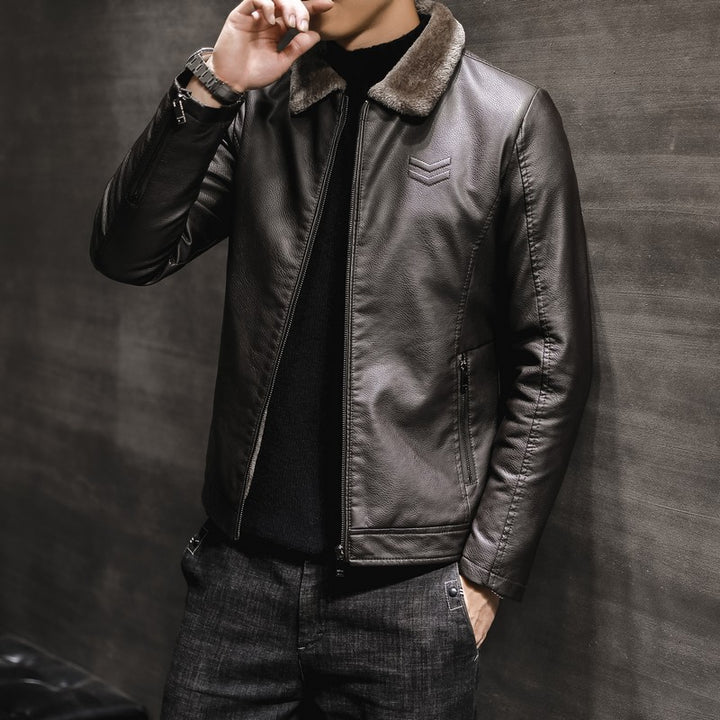 Men's Elegant Leather Jacket with Warm Lining Mune Fashion