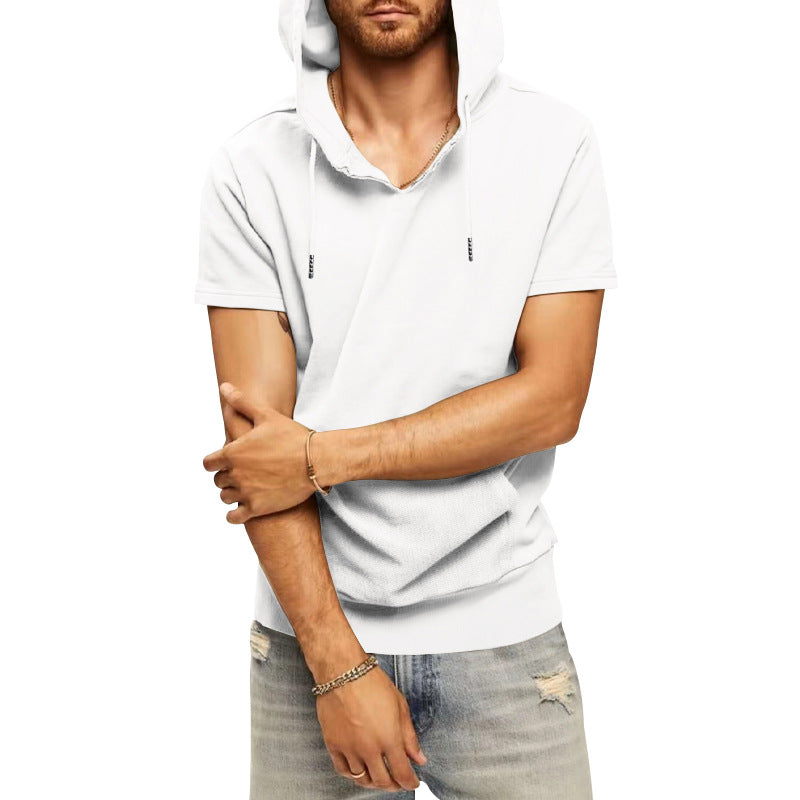 Men's casual short-sleeve hoodie shirt in a loose fit with kangaroo pocket and drawstring Mune Fashion