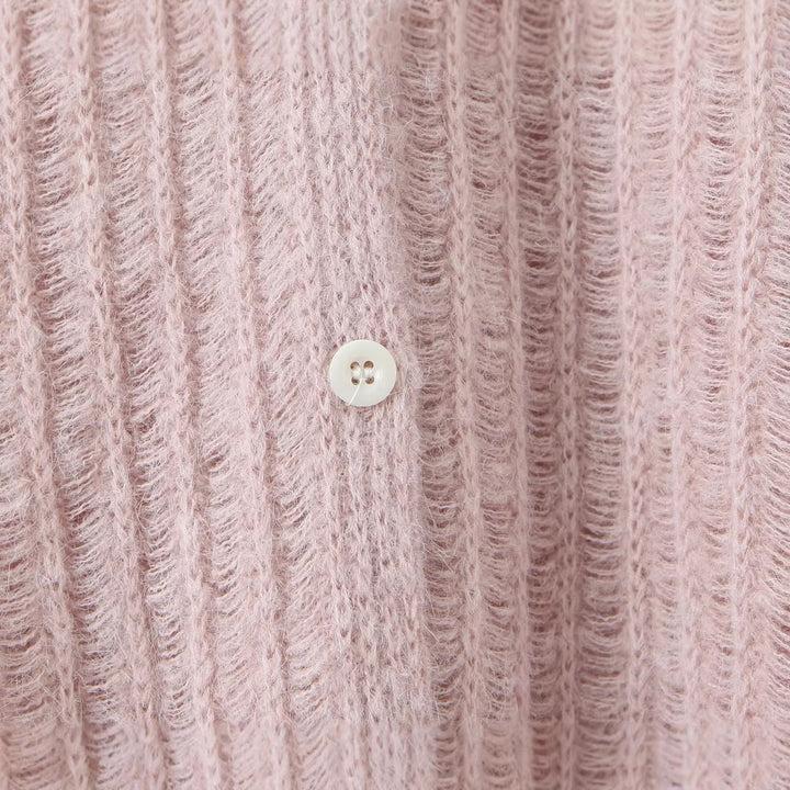 Women's chunky knitted oversized cardigan with shirt collar and button placket Mune Fashion