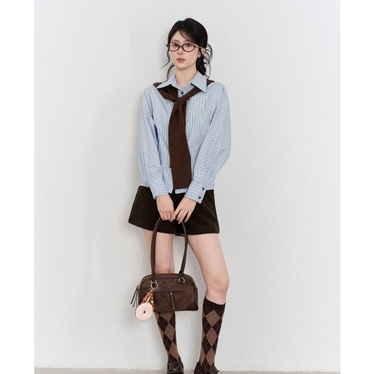 Women's oversized shirt blouse with fine pinstripes, wide sleeves, and casual hem Mune Fashion