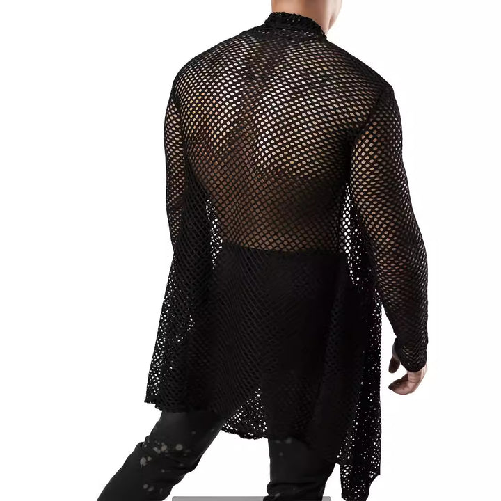 Men's longer crocheted net coat with open cut and figure-hugging fit Mune Fashion