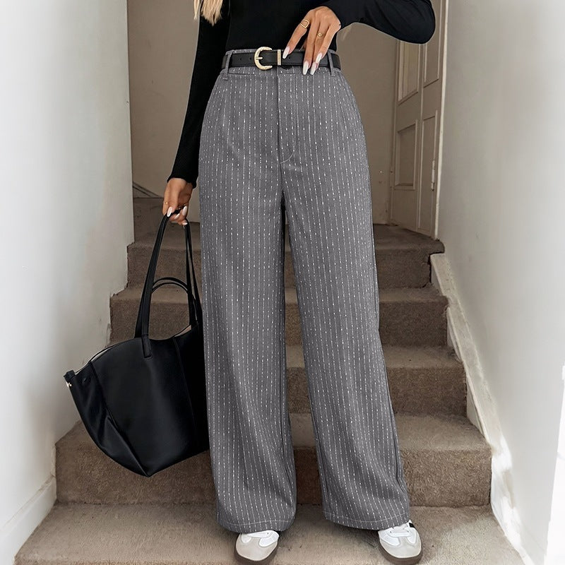Women's High-Waisted Fabric Pants with Pinstripes Mune Fashion