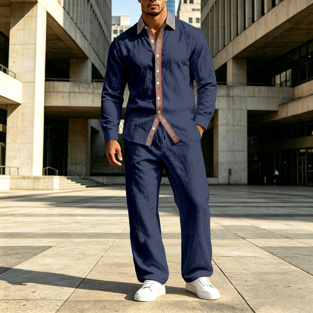 Men's linen shirt with contrast button placket and casual fit Mune Fashion