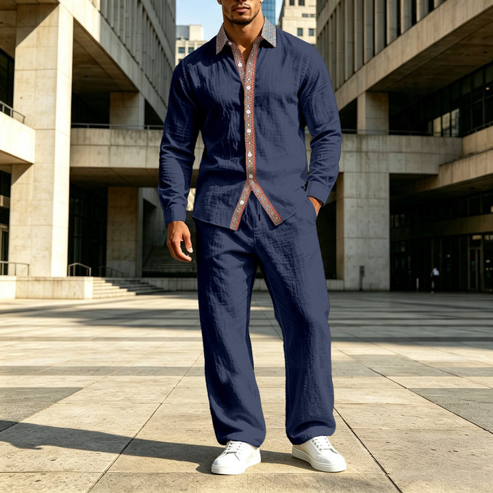 Men's linen shirt with contrast button placket and casual fit Mune Fashion