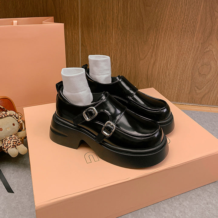 Women's Chunky Patent Monkstrap Loafer with Double Buckle Application and Platform Sole Mune Fashion