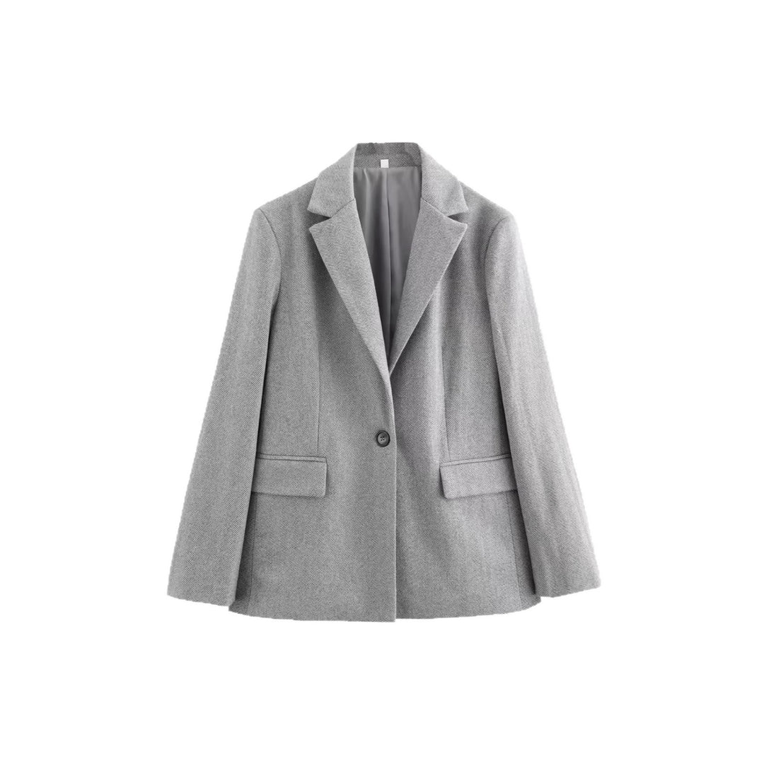 Women's Single-Breasted Blazer with Houndstooth Pattern, Notched Lapel and Flap Pockets Drune