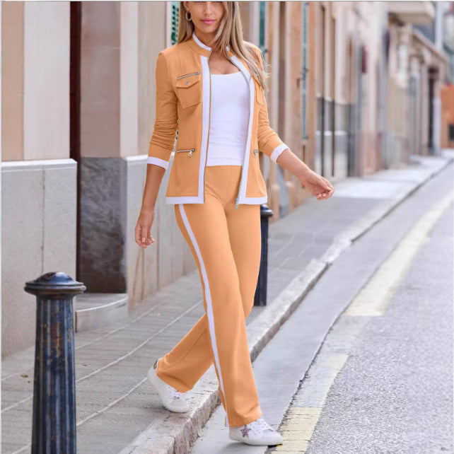 Ladies casual tracksuit in blazer style with zip jacket and side stripes Mune Fashion