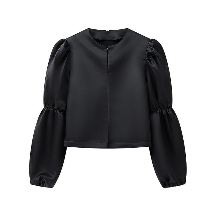 Ladies Glossy Satin Blouse with Voluminous Puff Sleeves Mune Fashion