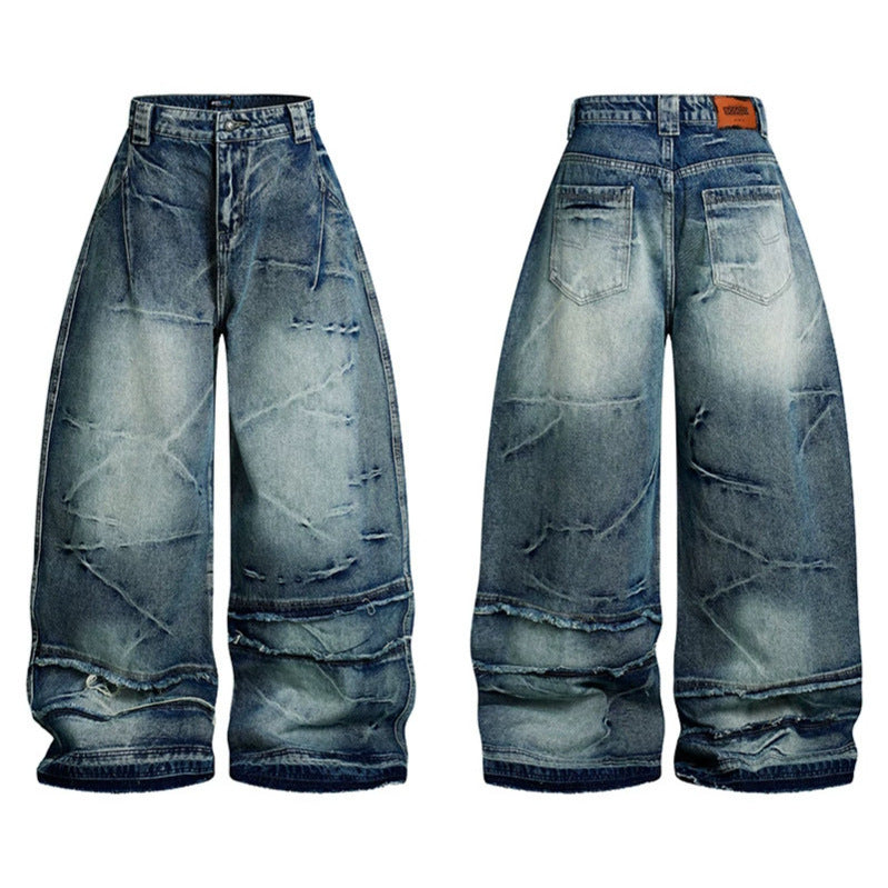 Women wide-cut high-waisted denim culotte pants with used effect and abrasion effects Mune Fashion