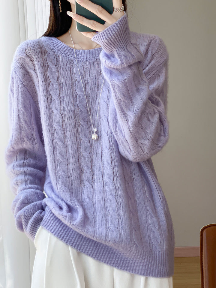 Women's Plus Size Cable Knit Sweater in Mohair Look with Ribbed Hem Mune Fashion