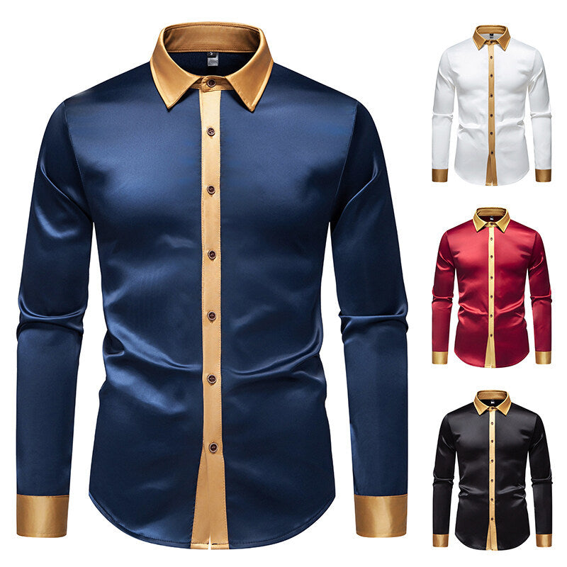 Men's Long-Sleeve Shirt with Modern Satin Details Mune