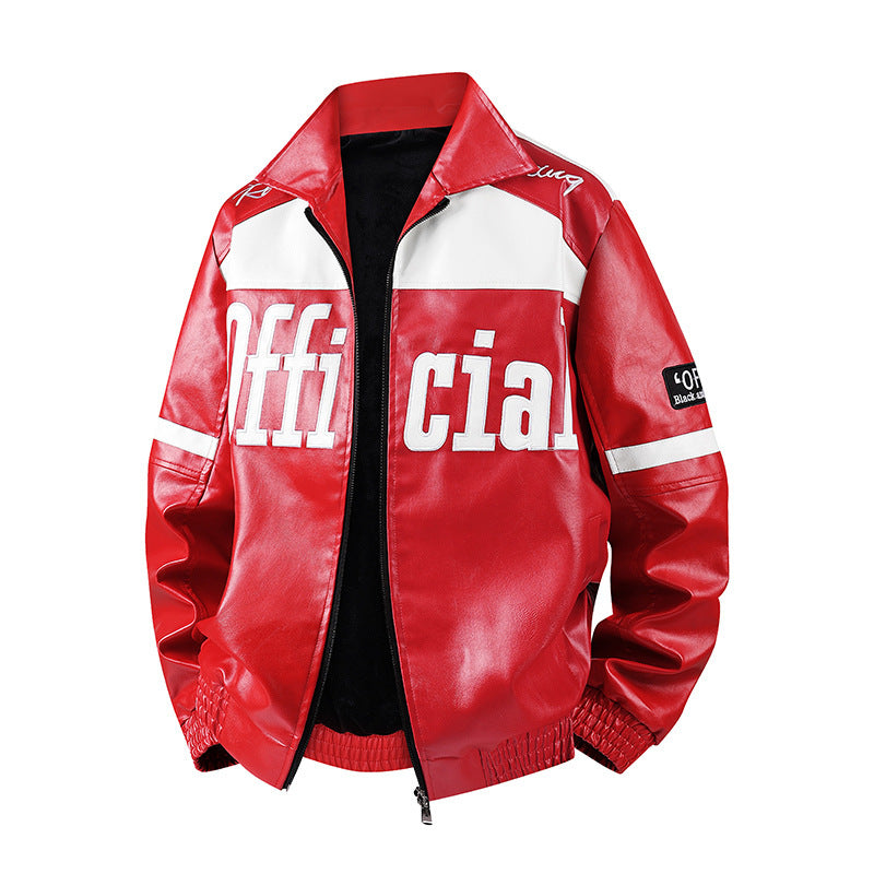 Men's Stylish Faux Leather Jacket with Symbol Design Mune Fashion