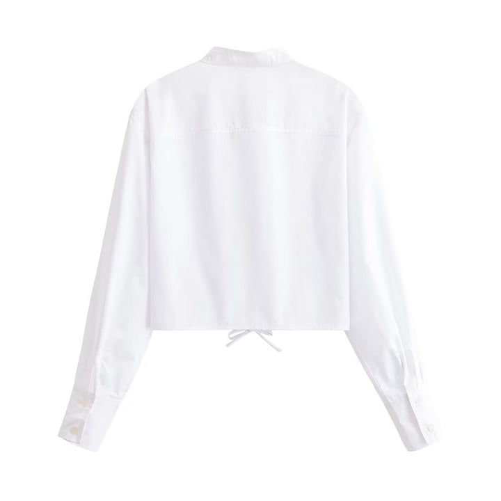 Women’s short blouse with tailored lacing and stand-up collar Drune