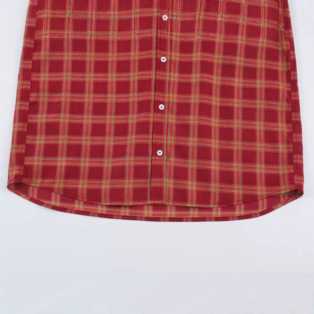 Women Oversized Check Blouse with Continuous Button Placket and Shirt Collar Mune Fashion