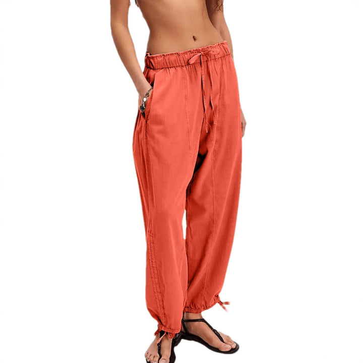 Women's Loose Jogging Pants with Drawstring Waistband, Cord Hem and Gathering