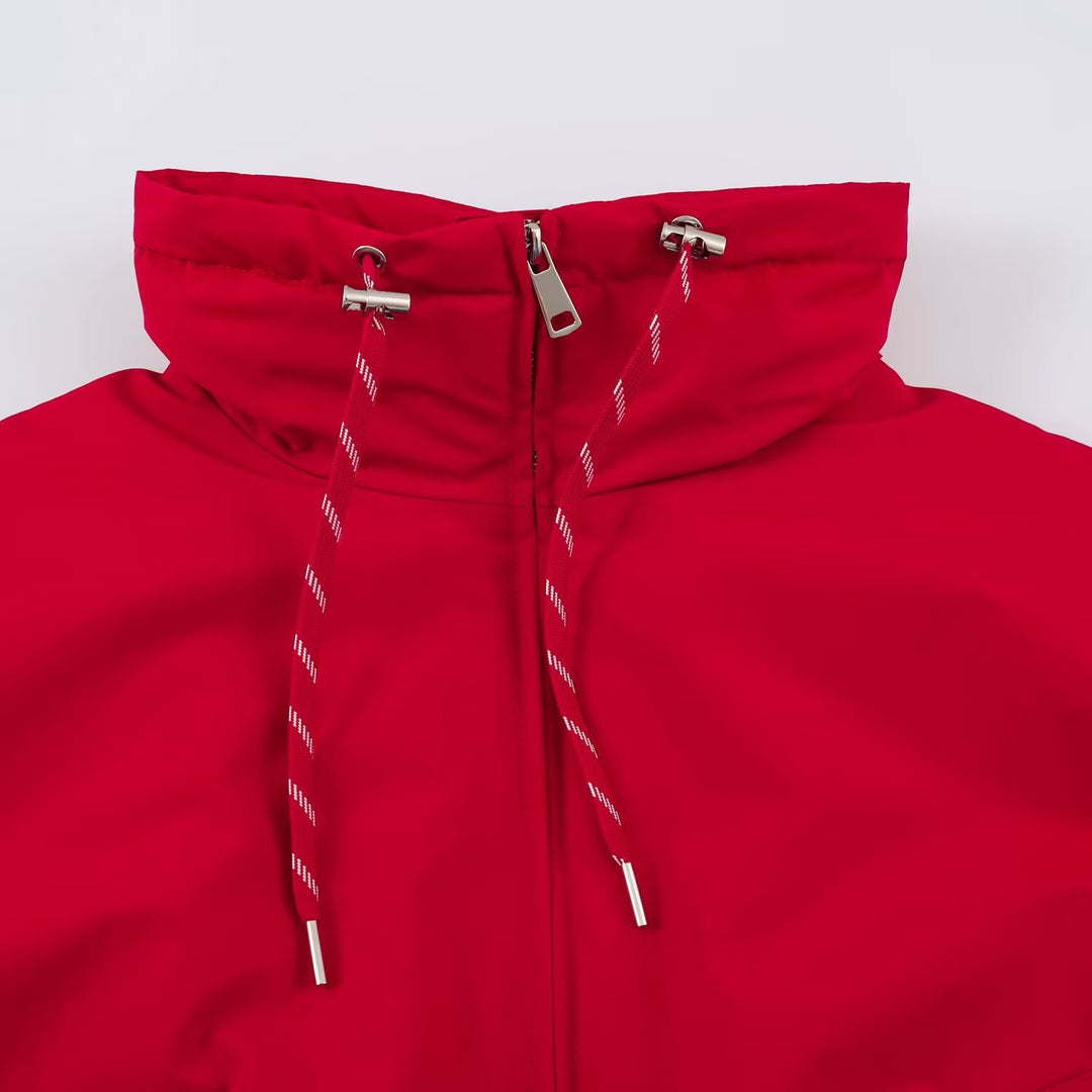 Women's Cropped Oversize Windbreaker with high funnel collar, drawstring and gathered elastic waistband Mune Fashion