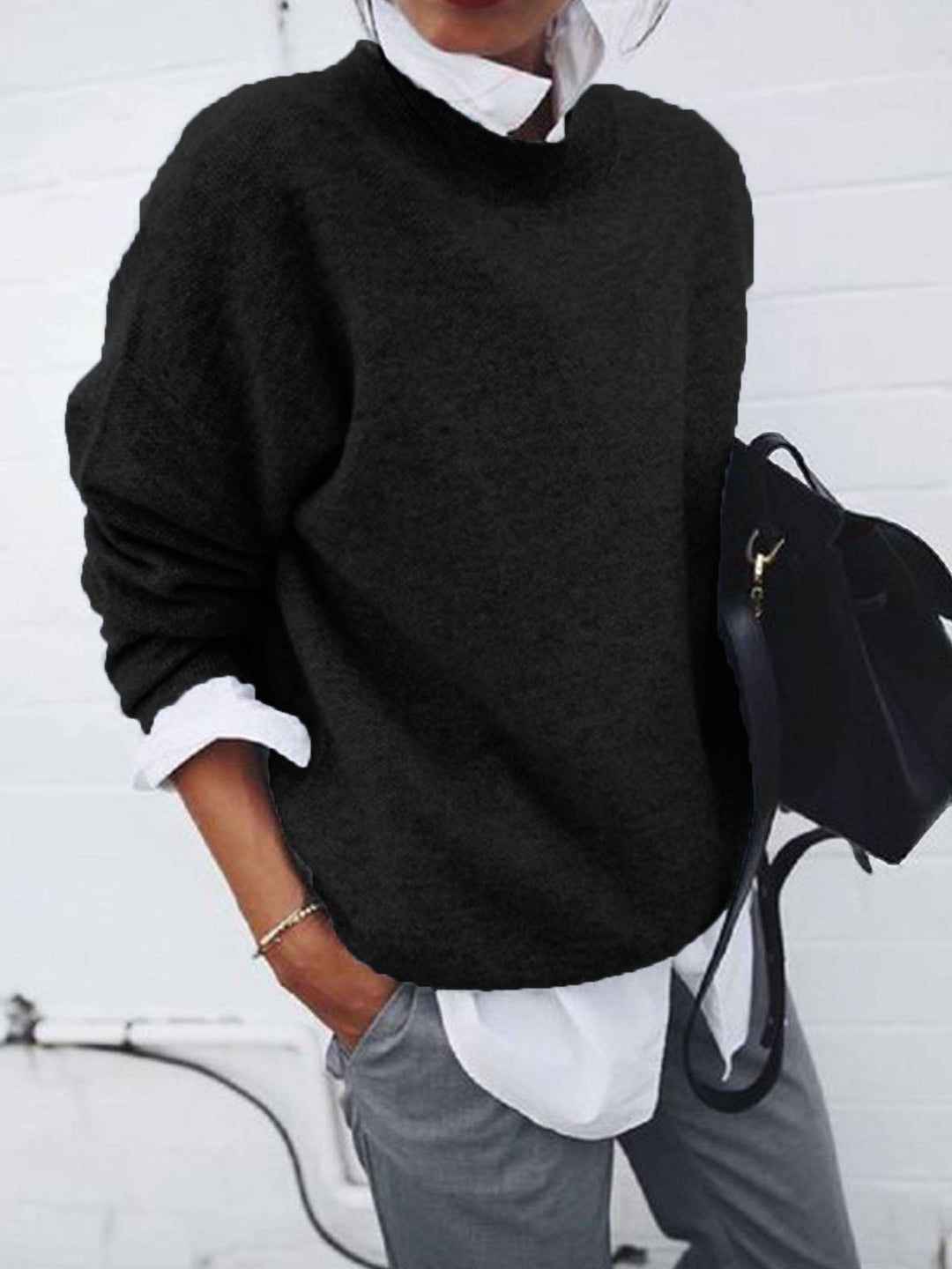 Women Oversize Cuddly Knit Sweater with Loose Fit, Dropped Shoulder and Mohair Look Mune Fashion