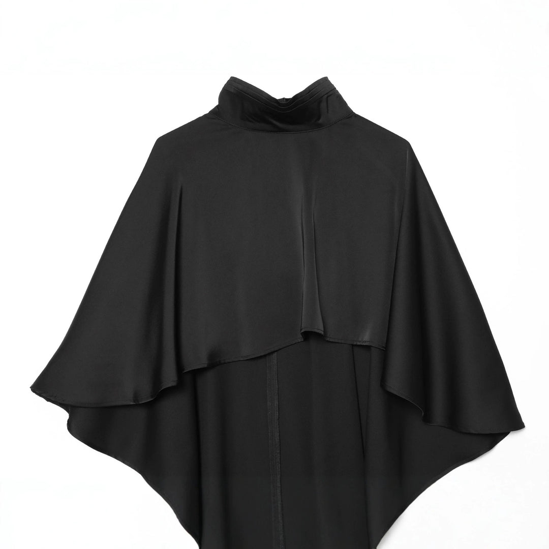 Women's Cape Coat with Asymmetrical Layering and Stand-up Collar Mune Fashion
