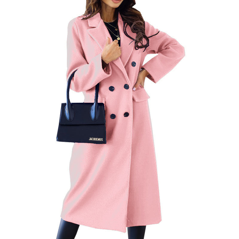 Women's double-breasted wool blend coat with fitted silhouette, notched collar and patch pockets Mune Fashion