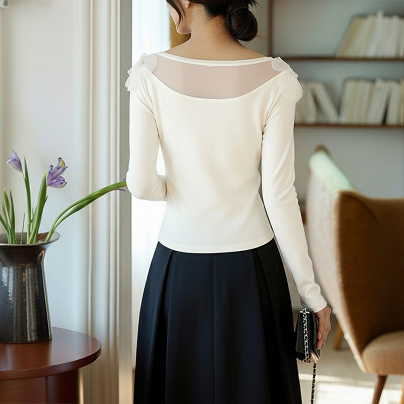 Ladies Elegant Top with Floral Accents Mune Fashion