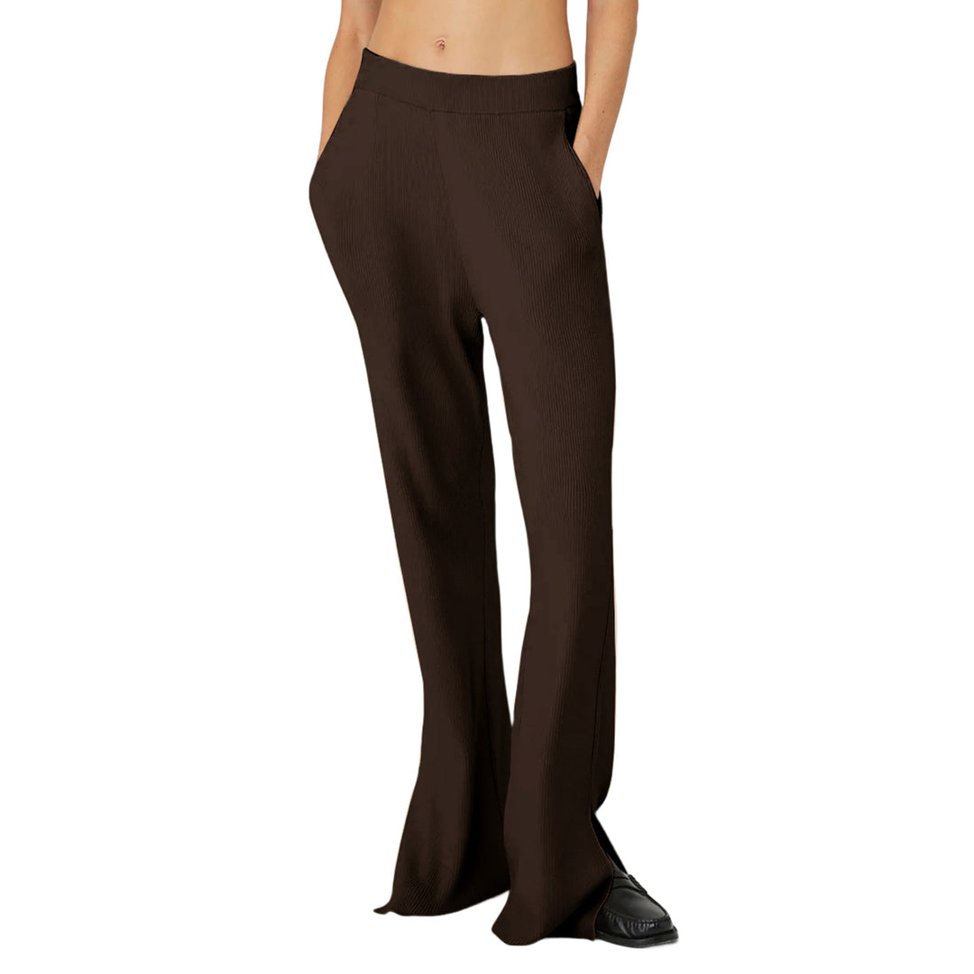 Women's loose lounge pants with elastic waistband, side pockets and side hem slit Mune Fashion