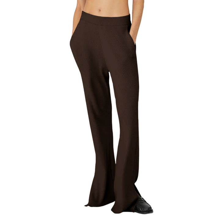 Women's loose lounge pants with elastic waistband, side pockets and side hem slit Mune Fashion