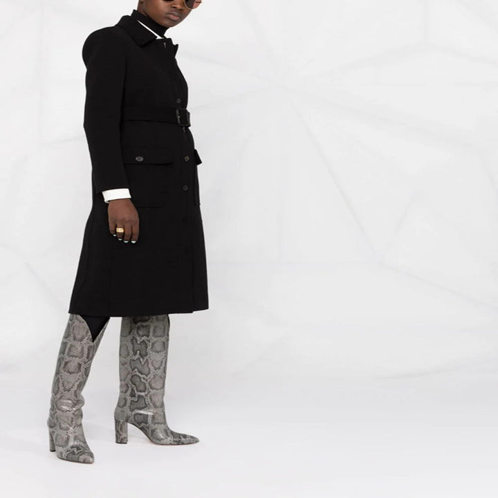 Women Tailored Midi Coat with Belt and Flap Pockets Mune Fashion
