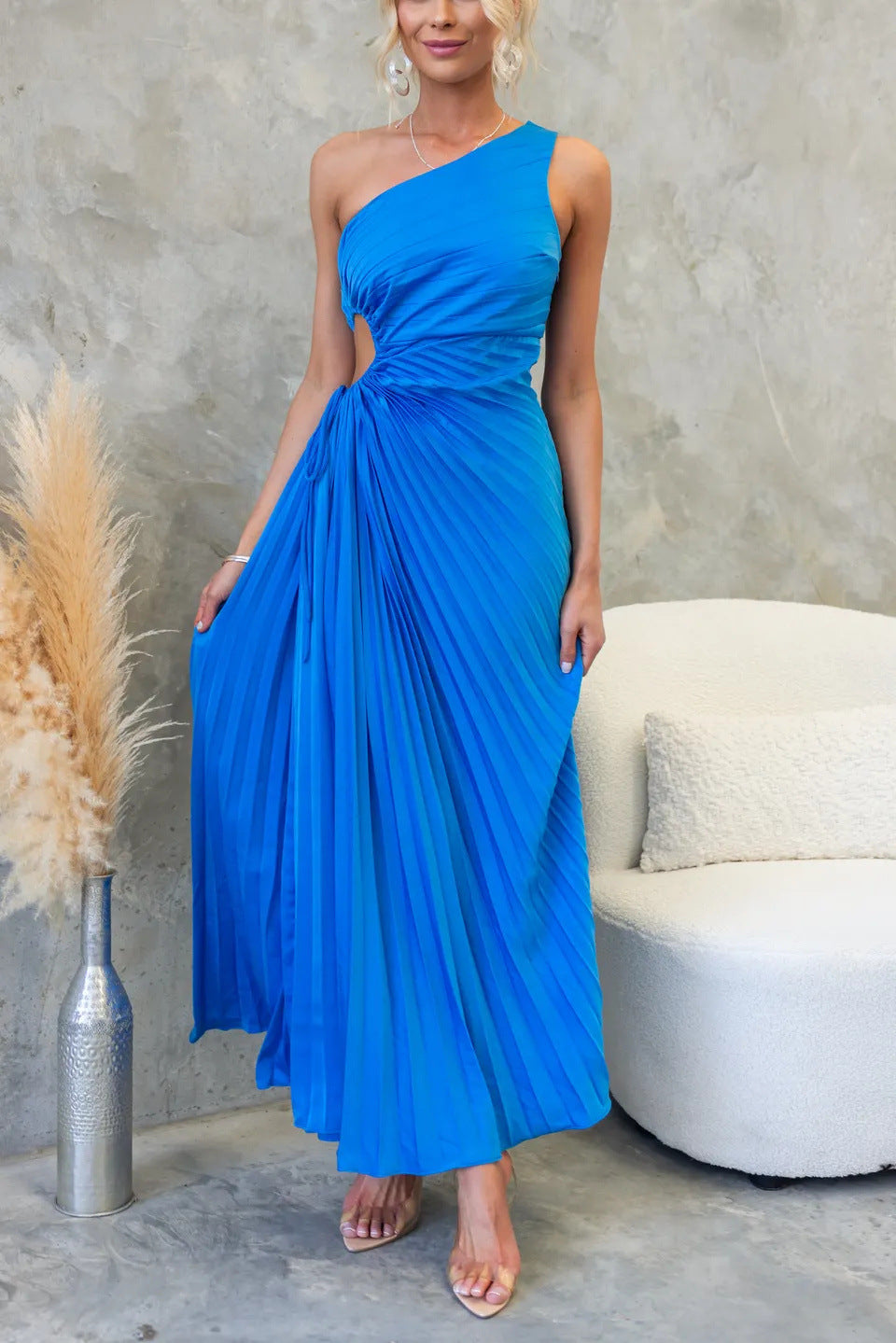 Women’s Maxi Dress with Refined Draping and Asymmetrical Design Mune Fashion