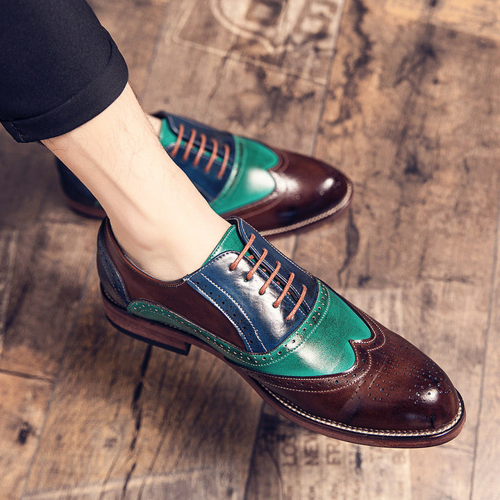 Men's handcrafted brogue leather shoes with multicolored patina and perforated details Mune Fashion