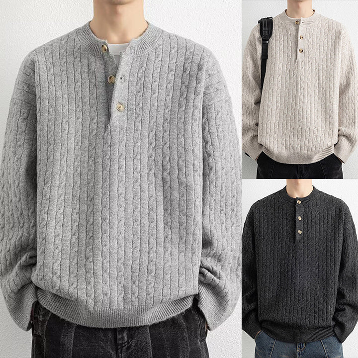 Men's chunky knit sweater with button placket Mune Fashion 1787964769