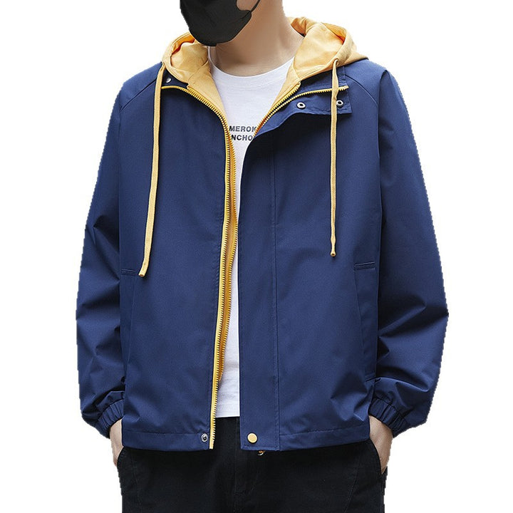 Men's Lightweight Rain Jacket with Adjustable Hood Collar Mune Fashion