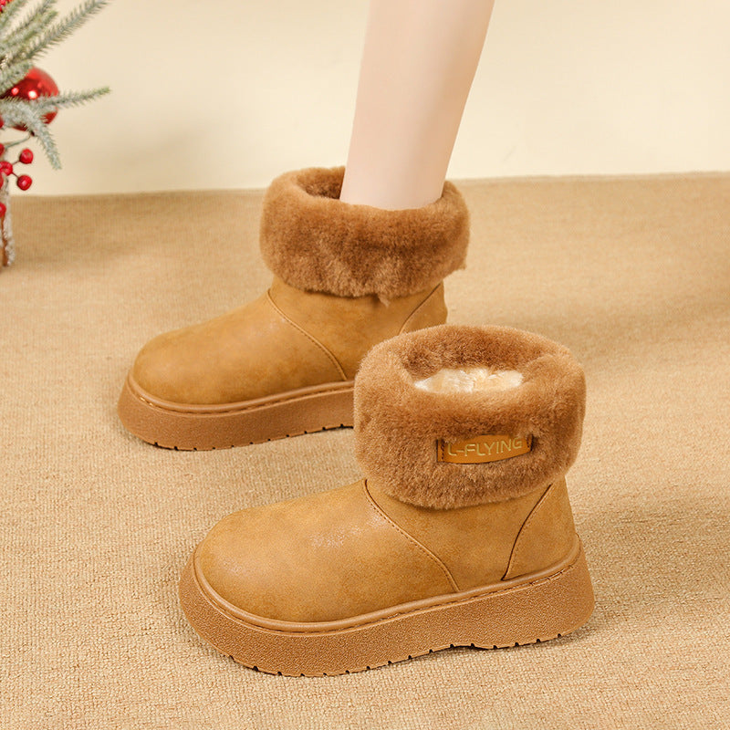 Women's Fleece-Lined Platform Ankle Boots with Cozy Faux Fur Cuffs