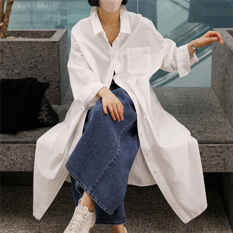 Women Oversize Shirt Dress with Long Hem and Concealed Button Placket Mune Fashion