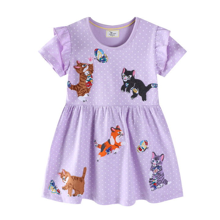 Girls casual dress with enchanting cat designs Mune Fashion