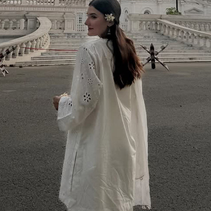 Women Loose Tunic Set with Broderie Anglaise and Wide Harem Pants Mune Fashion