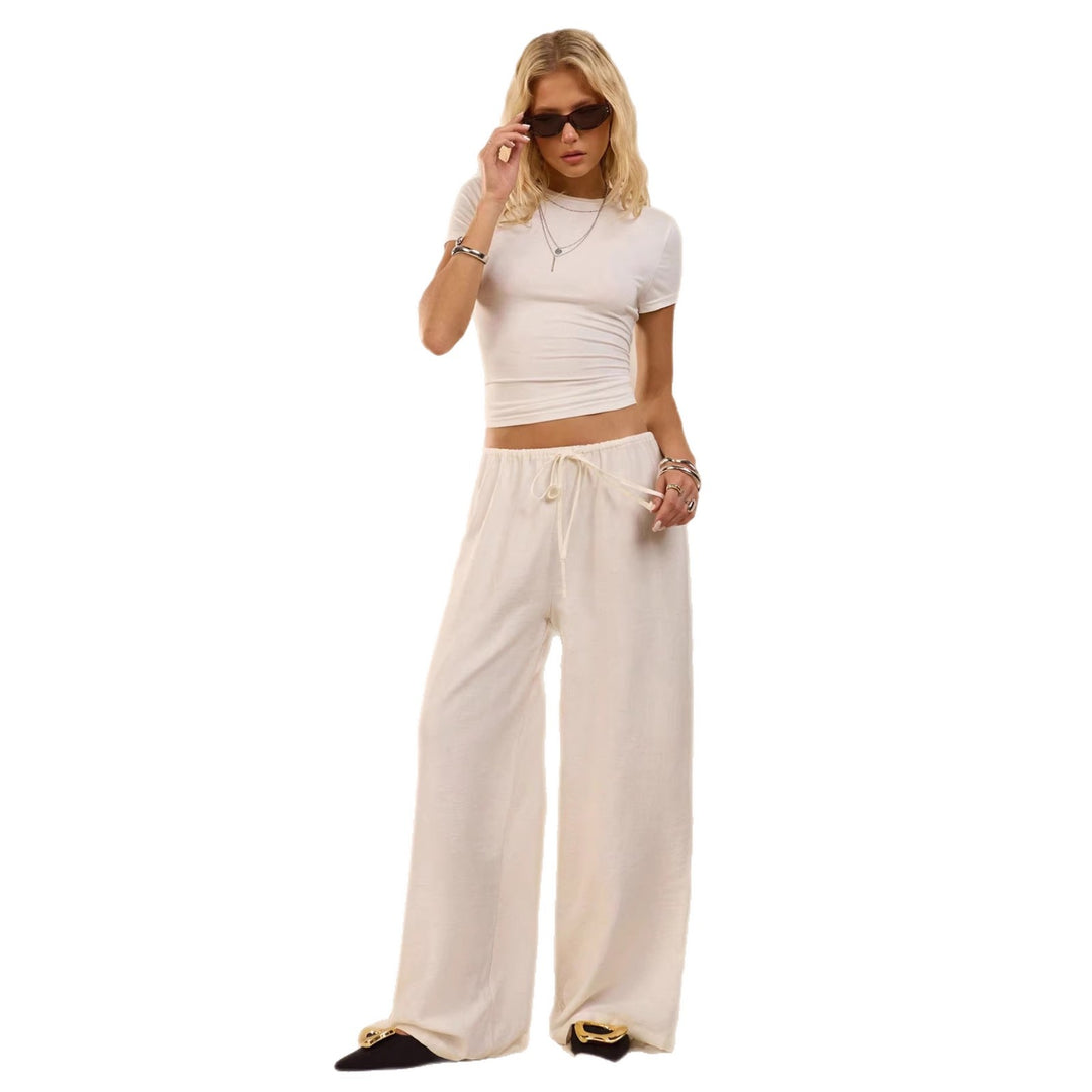 Ladies Wide Relax Pants made of Viscose-Linen Blend with Elastic Waistband and Drawstring Mune Fashion